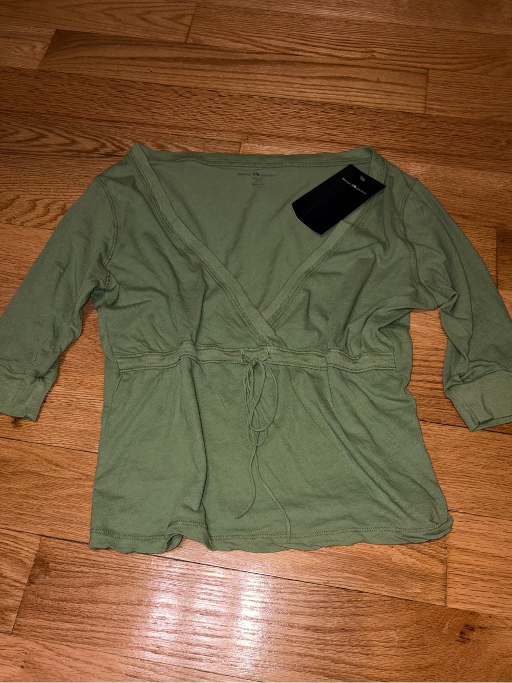 Brandy Melville Matcha Green 1/2 Sleeve Tie-Front Top